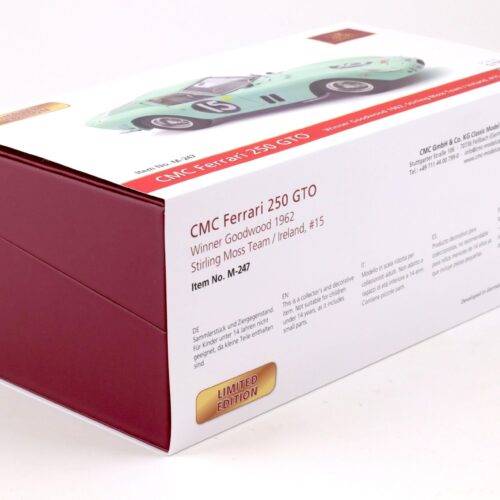 1:18 CMC Ferrari 250 GTO RHD Goodwood 1962 #15 Stirling Moss green M-247