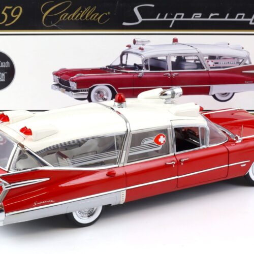 1:18 Sunset Coach Precision 1959 Cadillac Superior Crown Royal Ambulance red/ white