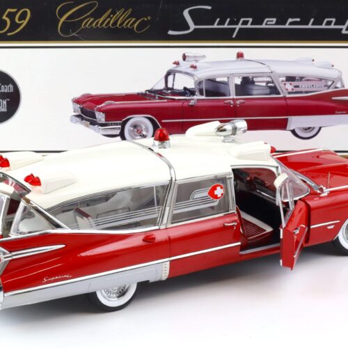 1:18 Sunset Coach Precision 1959 Cadillac Superior Crown Royal Ambulance red/ white
