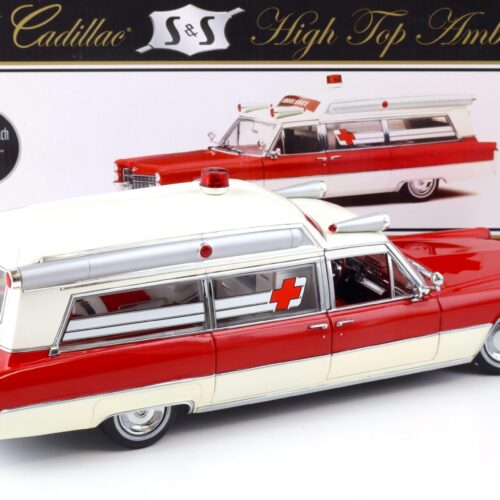 1:18 Sunset Coach Precision 1966 Cadillac S&S High Top Ambulance red/ white