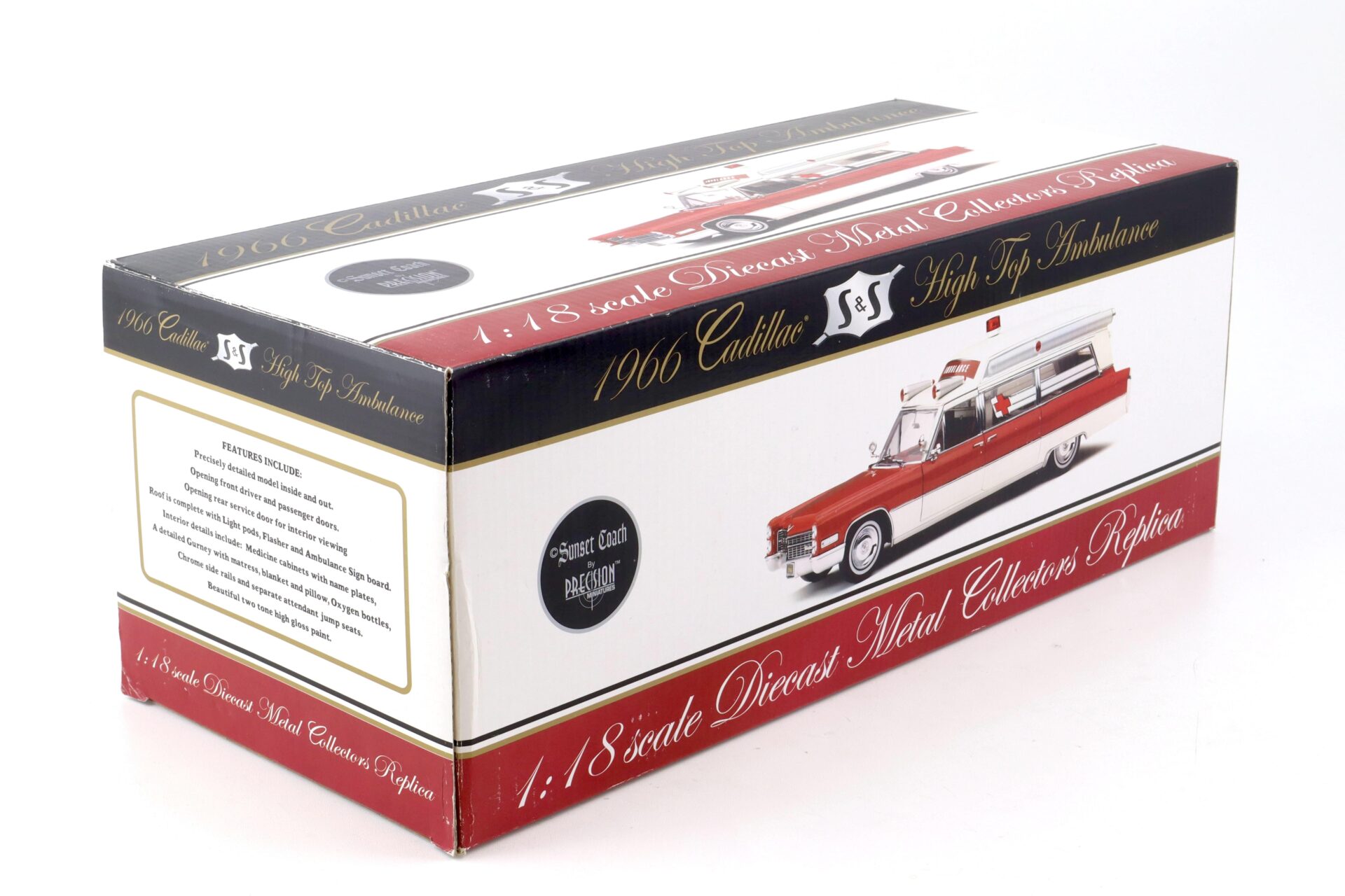 1:18 Sunset Coach Precision 1966 Cadillac S&S High Top Ambulance red/ white