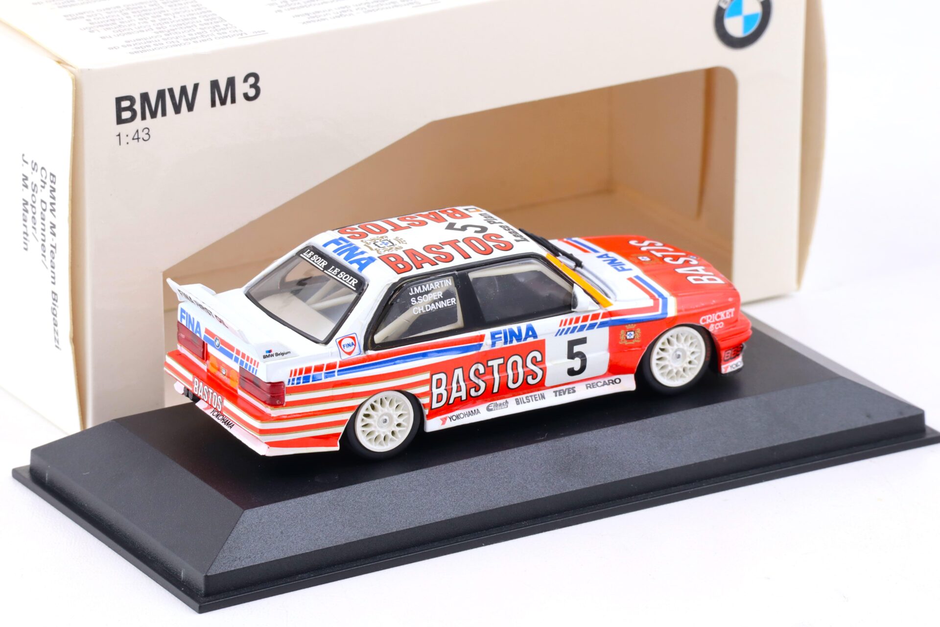 1:43 Minichamps BMW M3 E30 Bastos M-Team Bigazzi Danner/Soper #5 DEALER VERSION