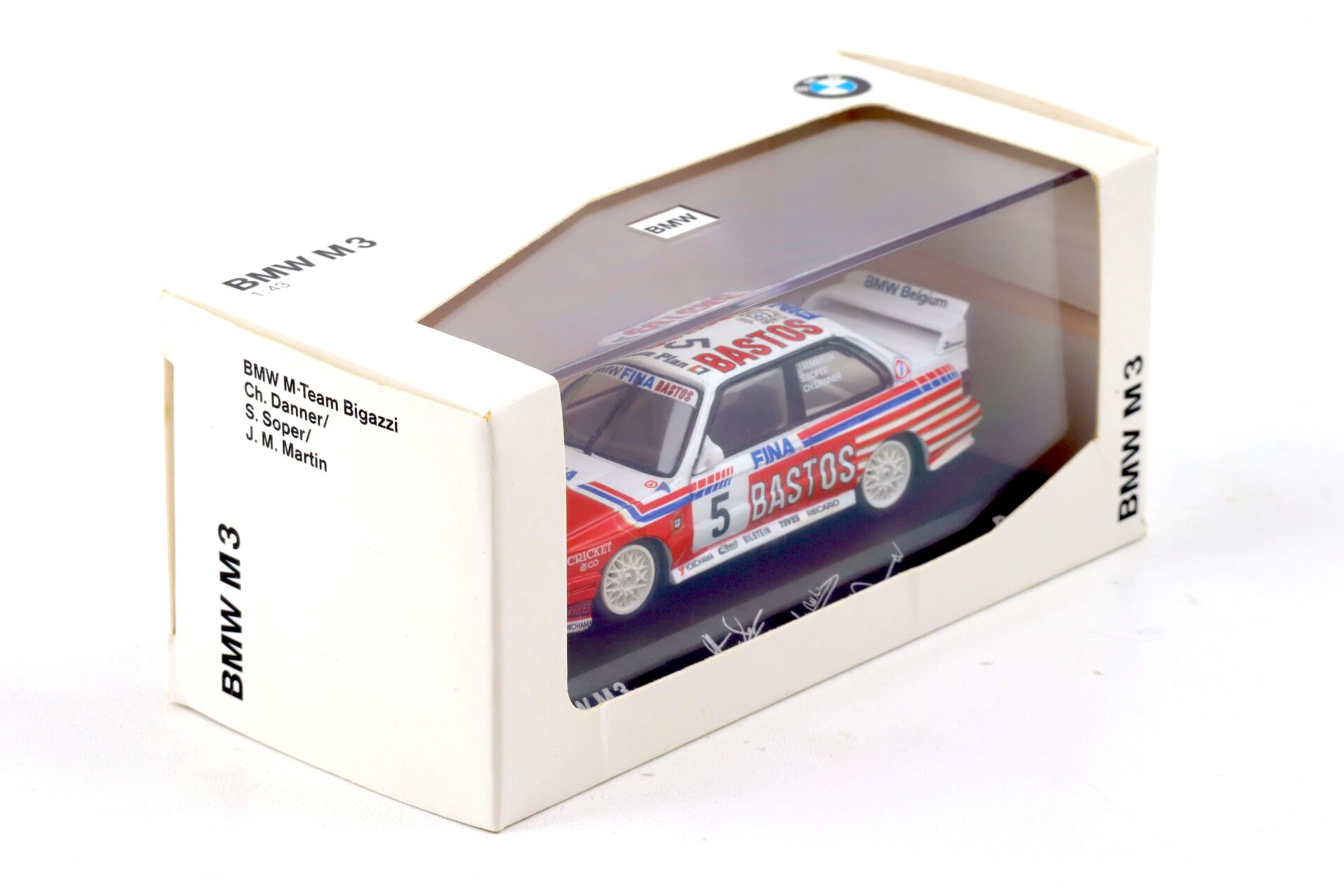 1:43 Minichamps BMW M3 E30 Bastos M-Team Bigazzi Danner/Soper #5 DEALER VERSION
