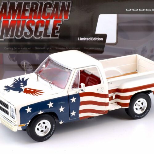 1:18 Auto World 1980 Dodge Stepside D150 Adventurer Patriotic Pickup America