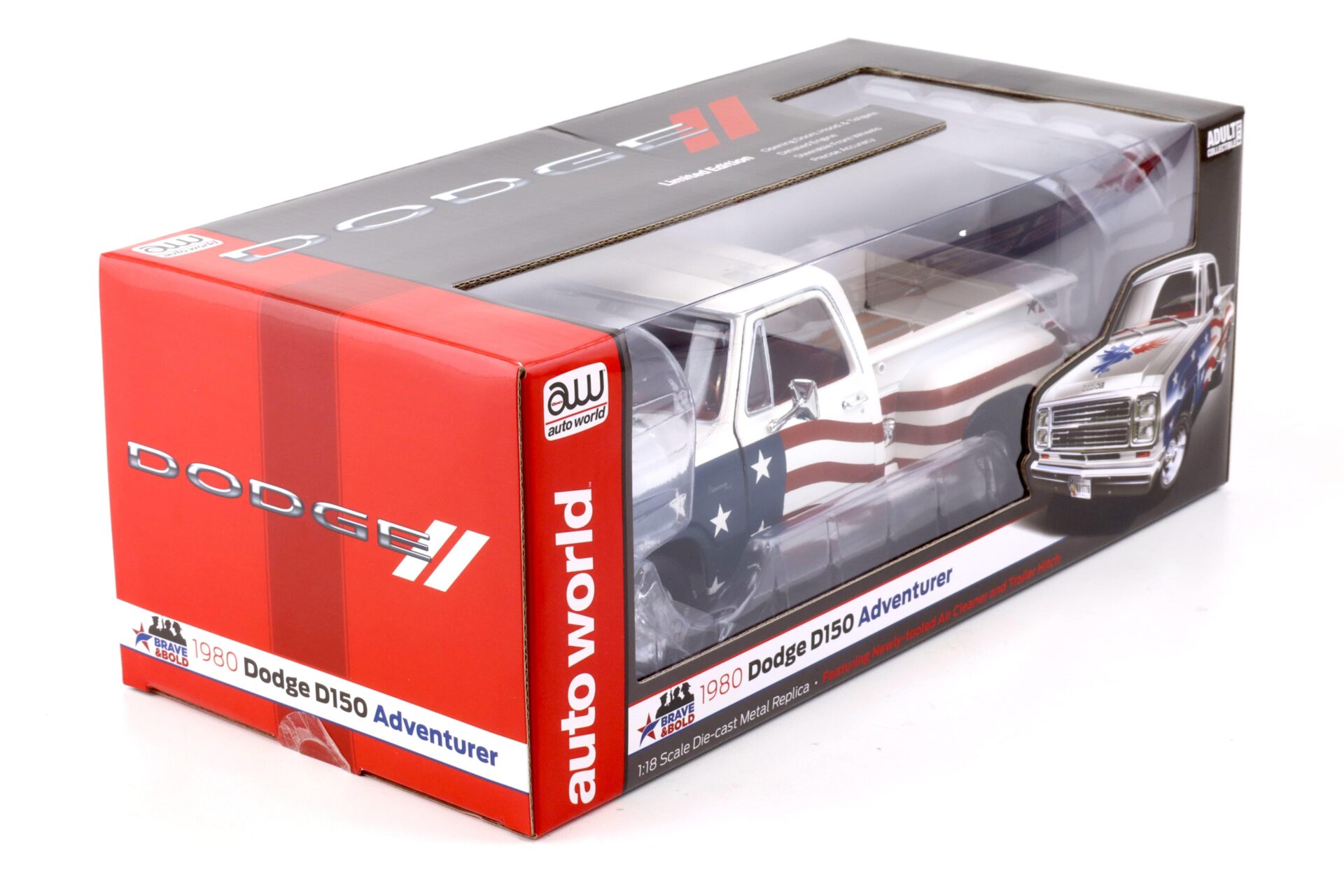 1:18 Auto World 1980 Dodge Stepside D150 Adventurer Patriotic Pickup America