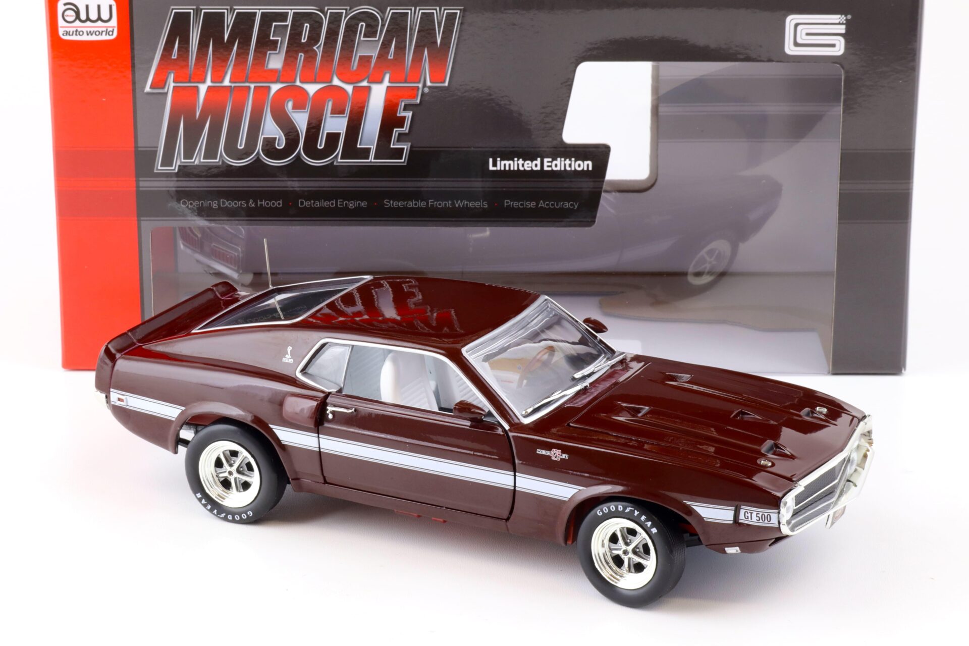 1:18 Auto World 1969 Shelby GT500 Mustang 2+2 Coupe MCACN Royal Maroon