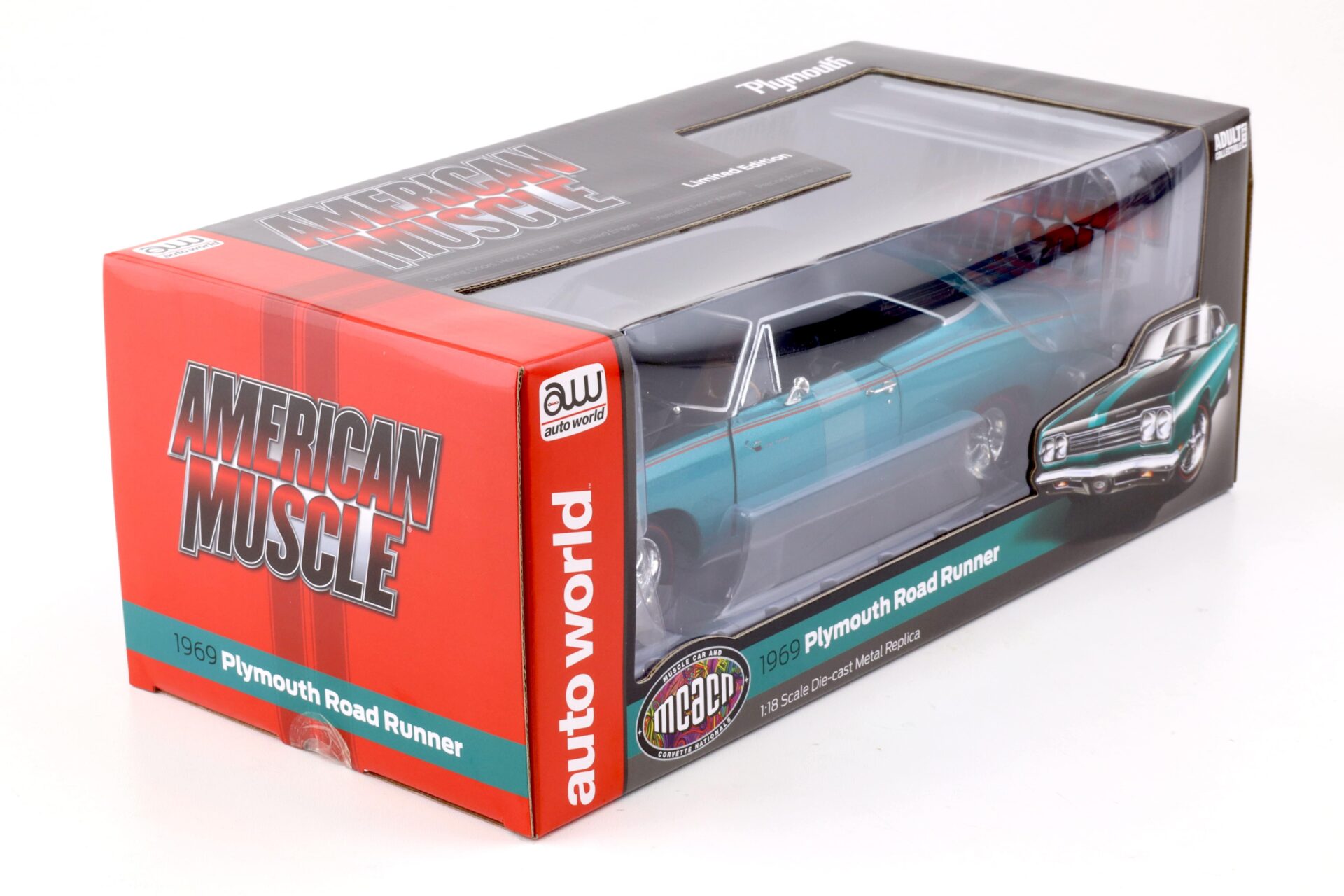 1:18 Auto World 1969 Plymouth Road Runner MCACN Q5 turquoise/ black