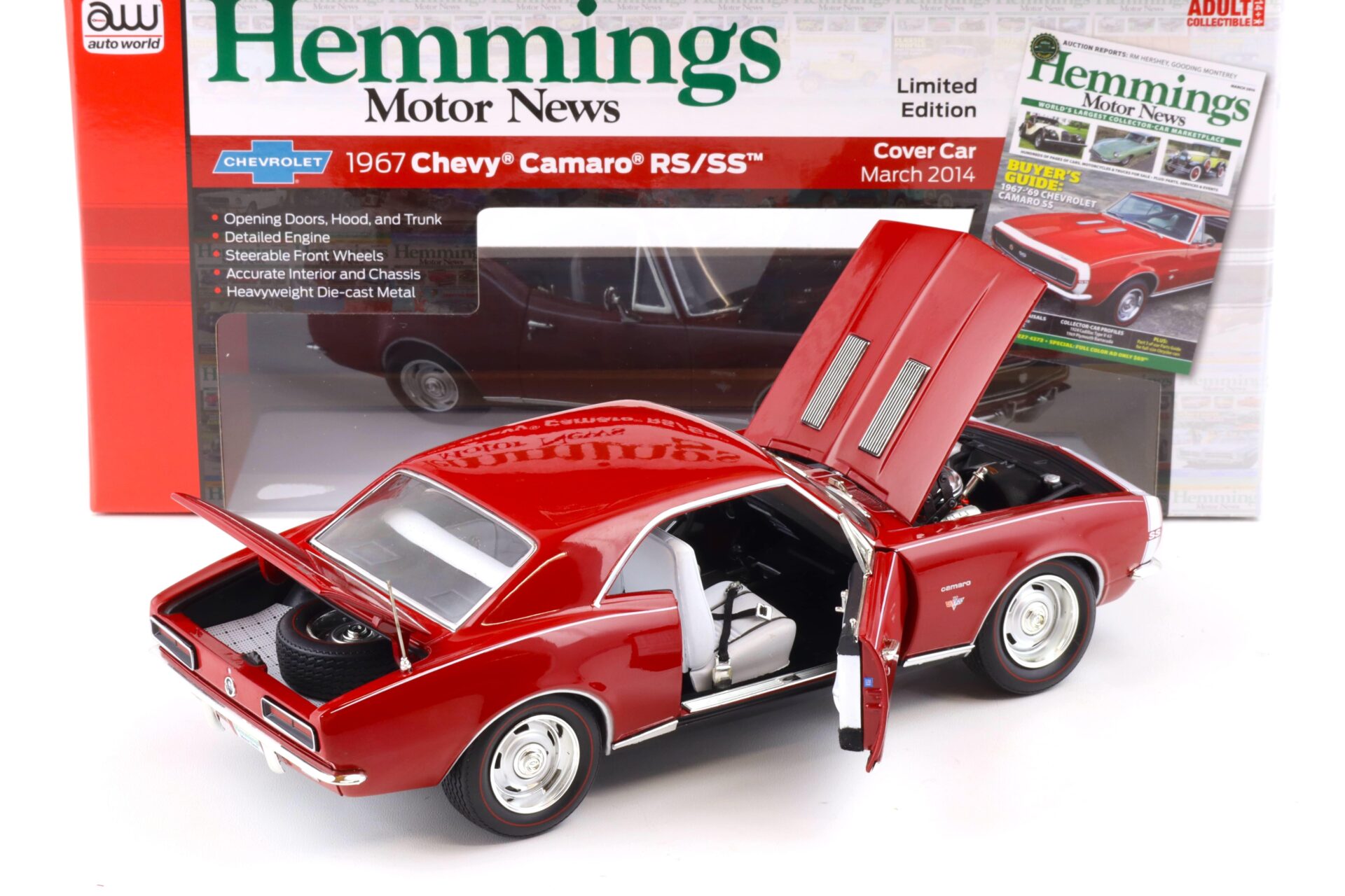1:18 Auto World 1967 Chevrolet Camaro SS/RS Coupe Hemmings Bolero red