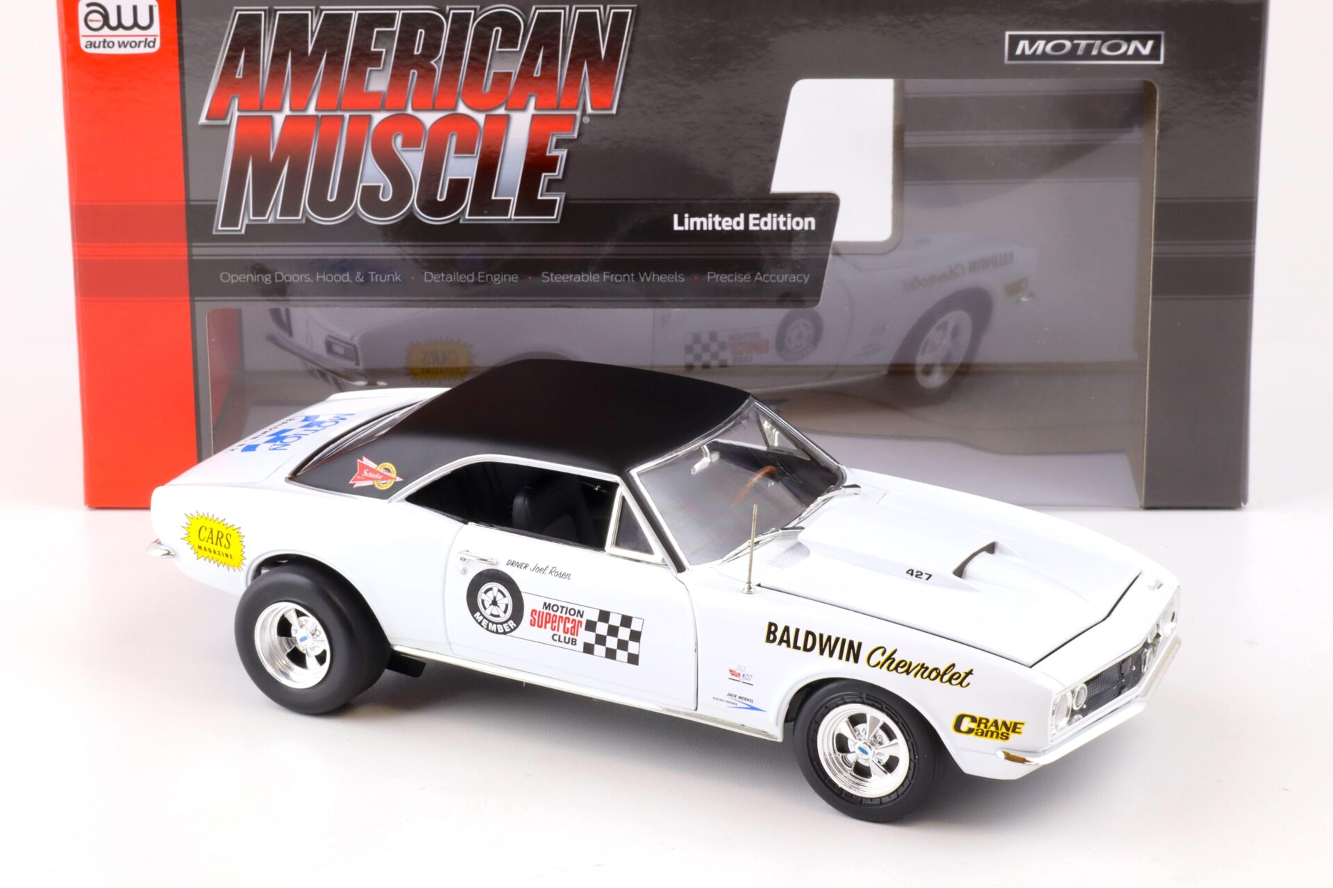 1:18 Auto World 1967 Baldwin Motion Chevrolet Camaro SS 427 Ermine white/ black