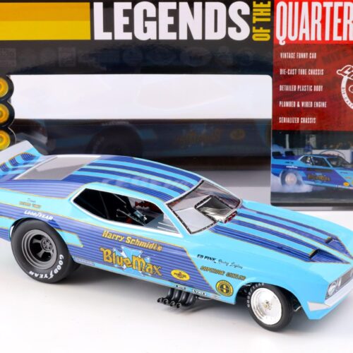 1:18 Auto World 1973 BLUE MAX Ford Mustang Funny Car LOTQM Harry Schmidt blue