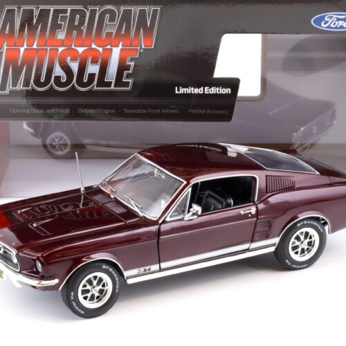 1:18 Auto World 1967 Ford Mustang GT 2+2 Coupe Code X Vintage Burgundy