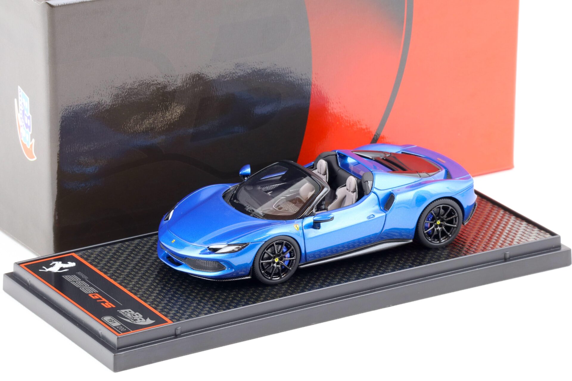 1:43 BBR Ferrari 296 GTS Spider Blu Corsa blue metallic/ Carbon wheels - Limited 200 pcs.
