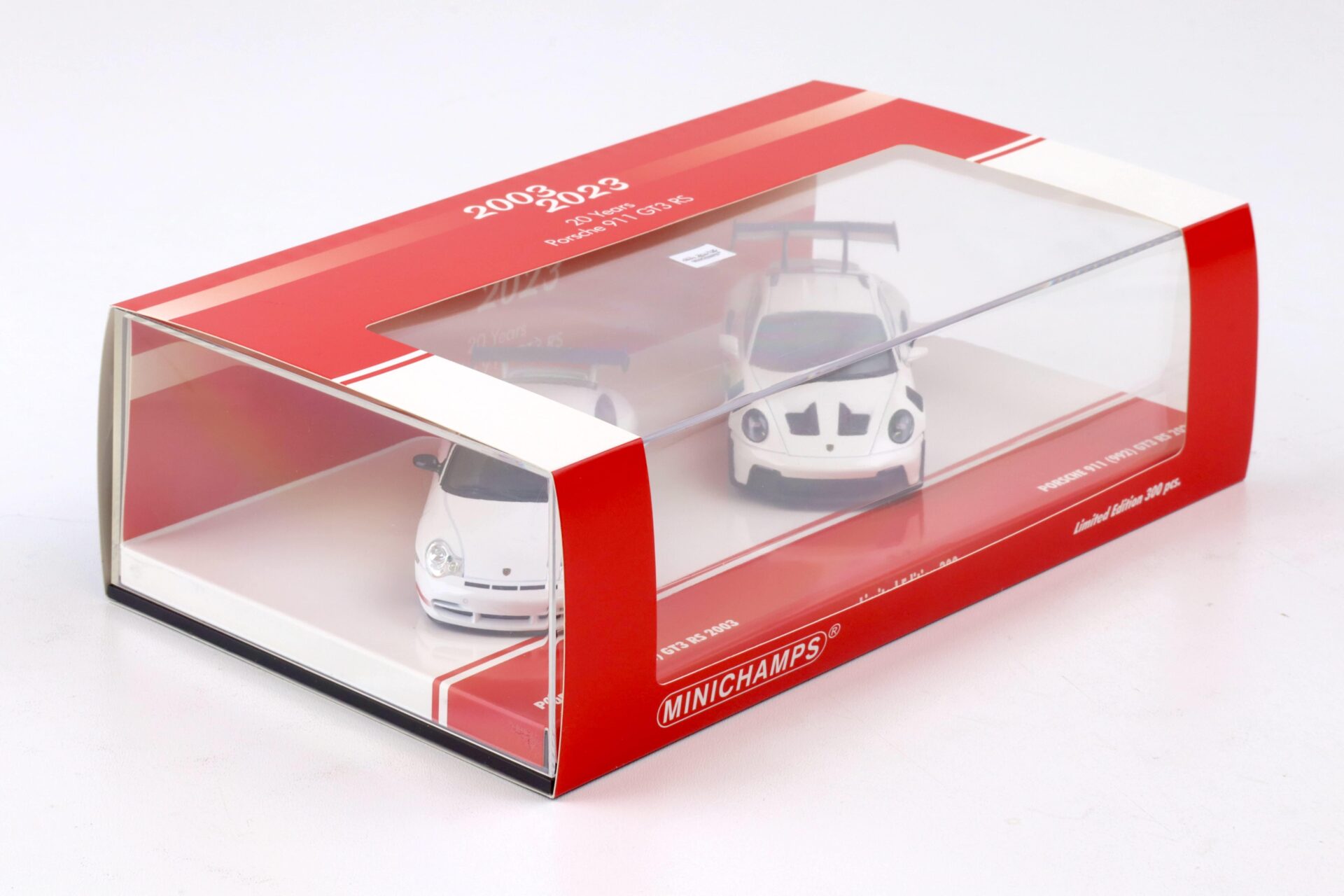 1:43 Minichamps 2-Car SET 20 Jahre Porsche 911 GT3 RS 996 + 992 white/ red