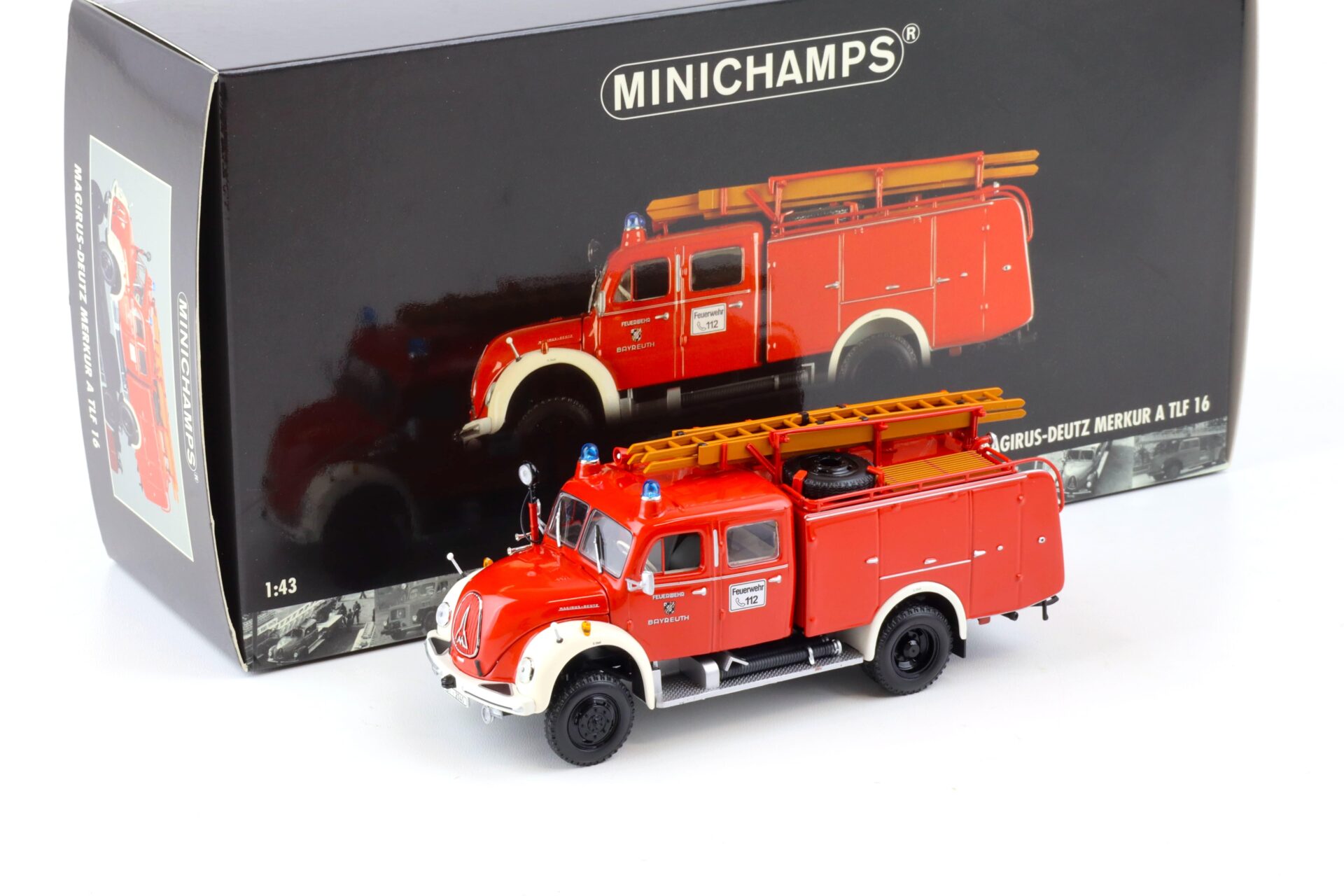 1:43 Minichamps Magirus-Deutz Merkur A TLF 16 Feuerwehr Bayreuth red/white