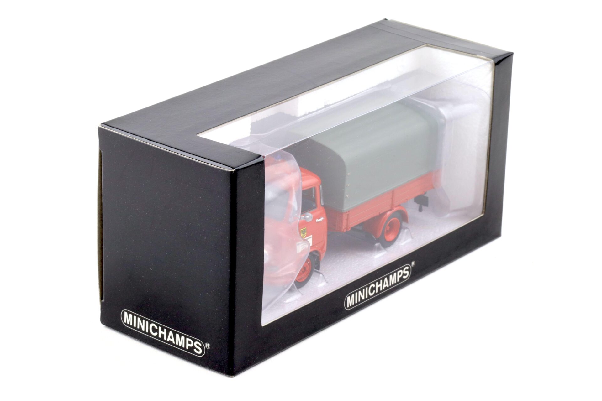 1:43 Minichamps Hanomag Kurier Pritschenwagen Feuerwehr Dortmund red