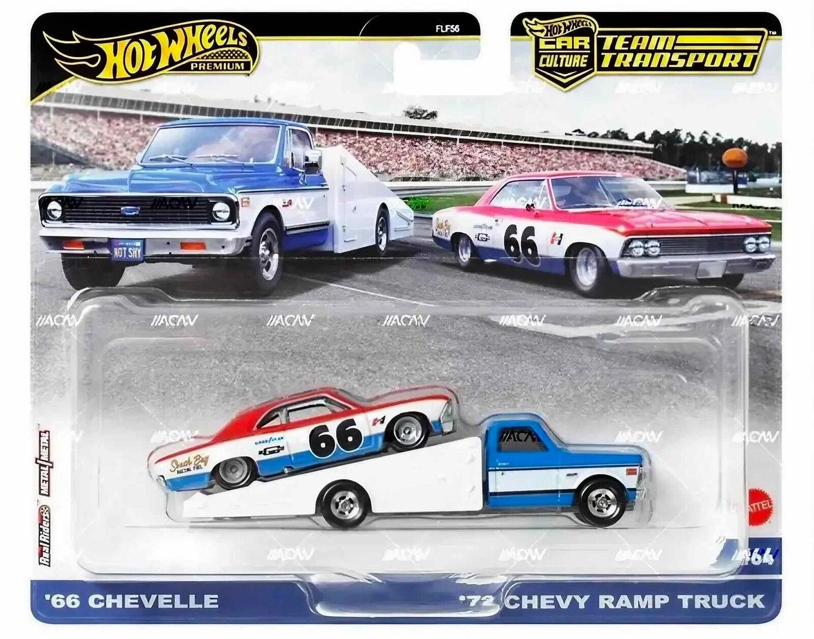1:64 Hot Wheels Premium 2024 Team Transport 1966 Chevrolet Chevelle + Chevy Ramp Truck