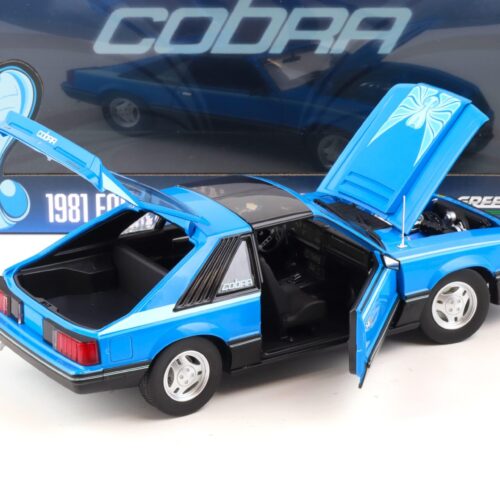 1:18 Greenlight 1981 Ford Mustang Cobra Fastback T-Top medium blue