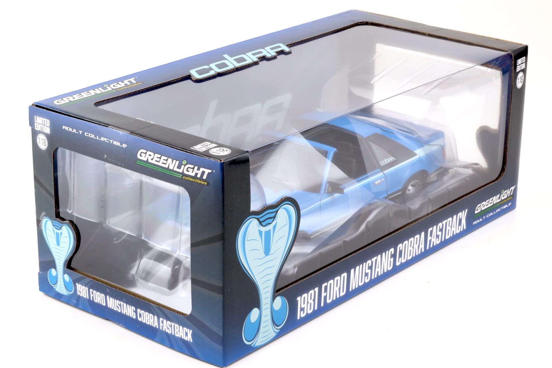 1:18 Greenlight 1981 Ford Mustang Cobra Fastback T-Top medium blue