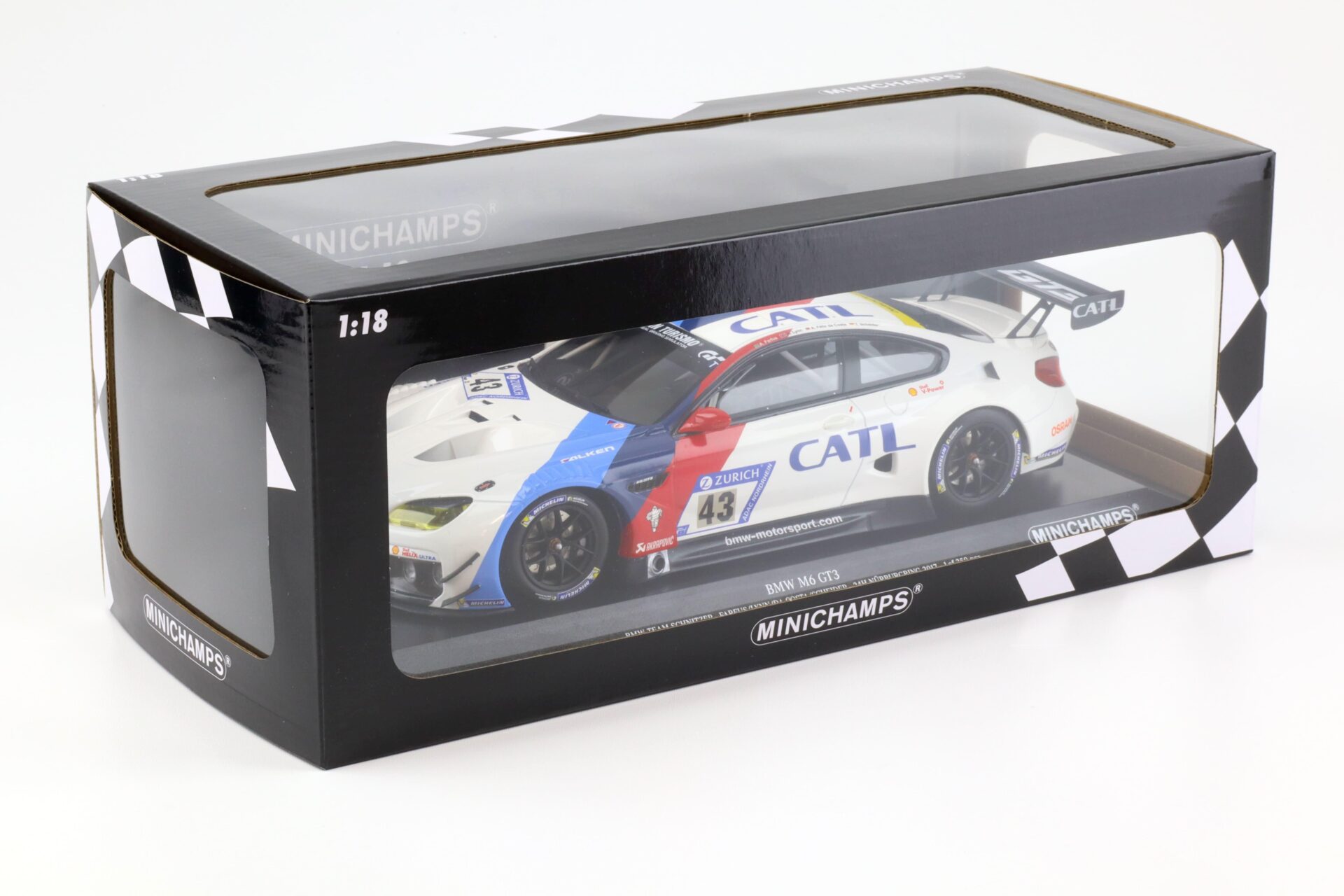 1:18 Minichamps BMW M6 GT3 Team Schnitzer 24h Nürburgring 2017 #43 Farfus/ Lynn
