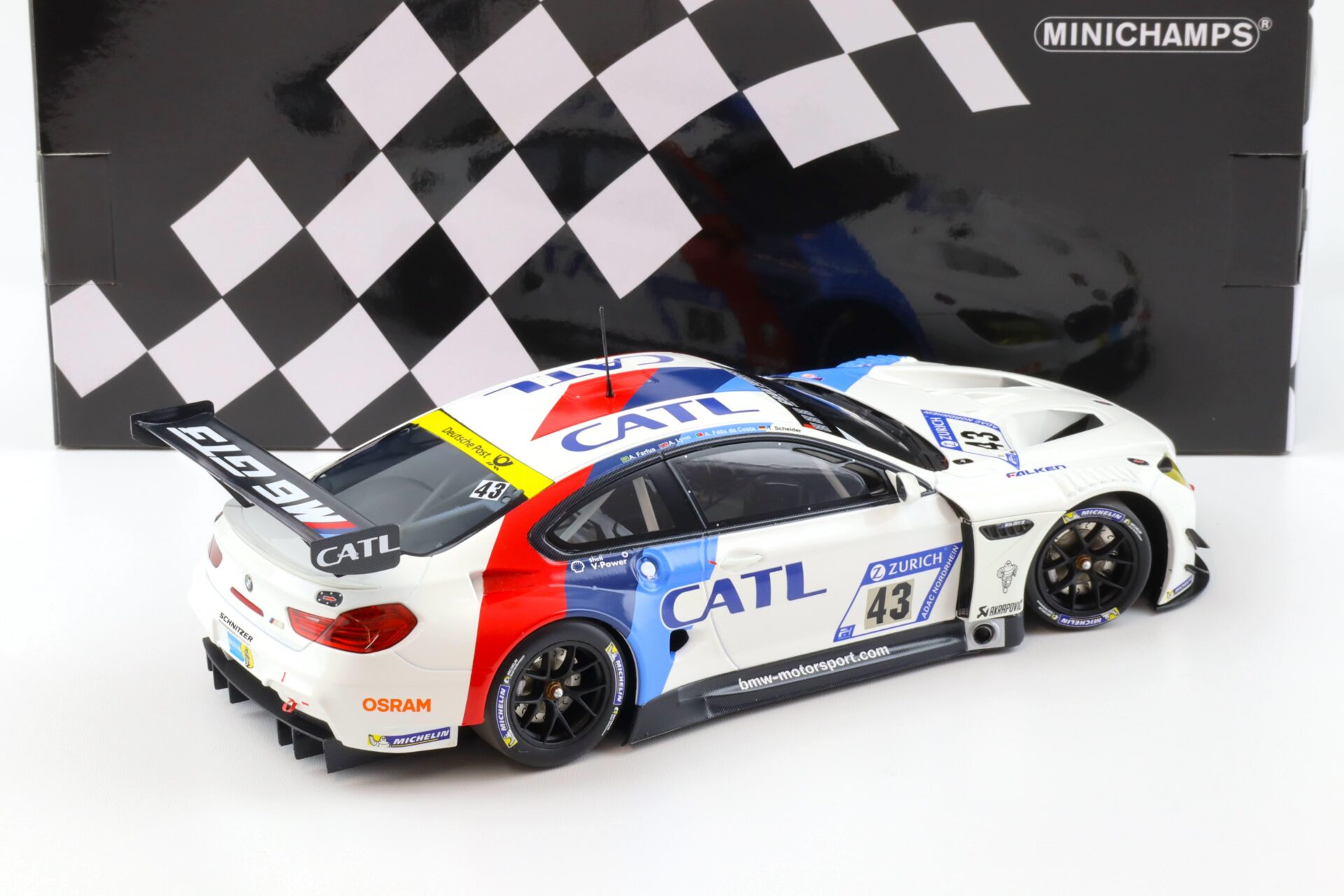 1:18 Minichamps BMW M6 GT3 Team Schnitzer 24h Nürburgring 2017 #43 Farfus/ Lynn