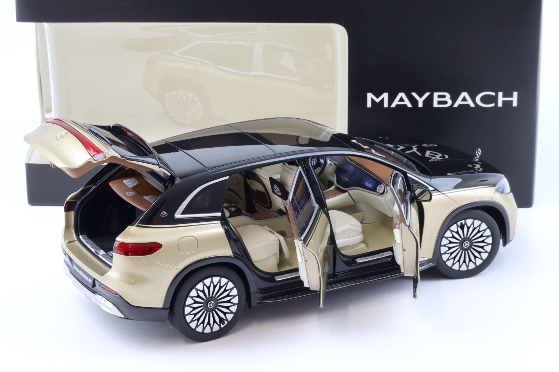 1:18 NZG Mercedes Maybach EQS 680 SUV black/ Kalahari gold DEALER VERSION