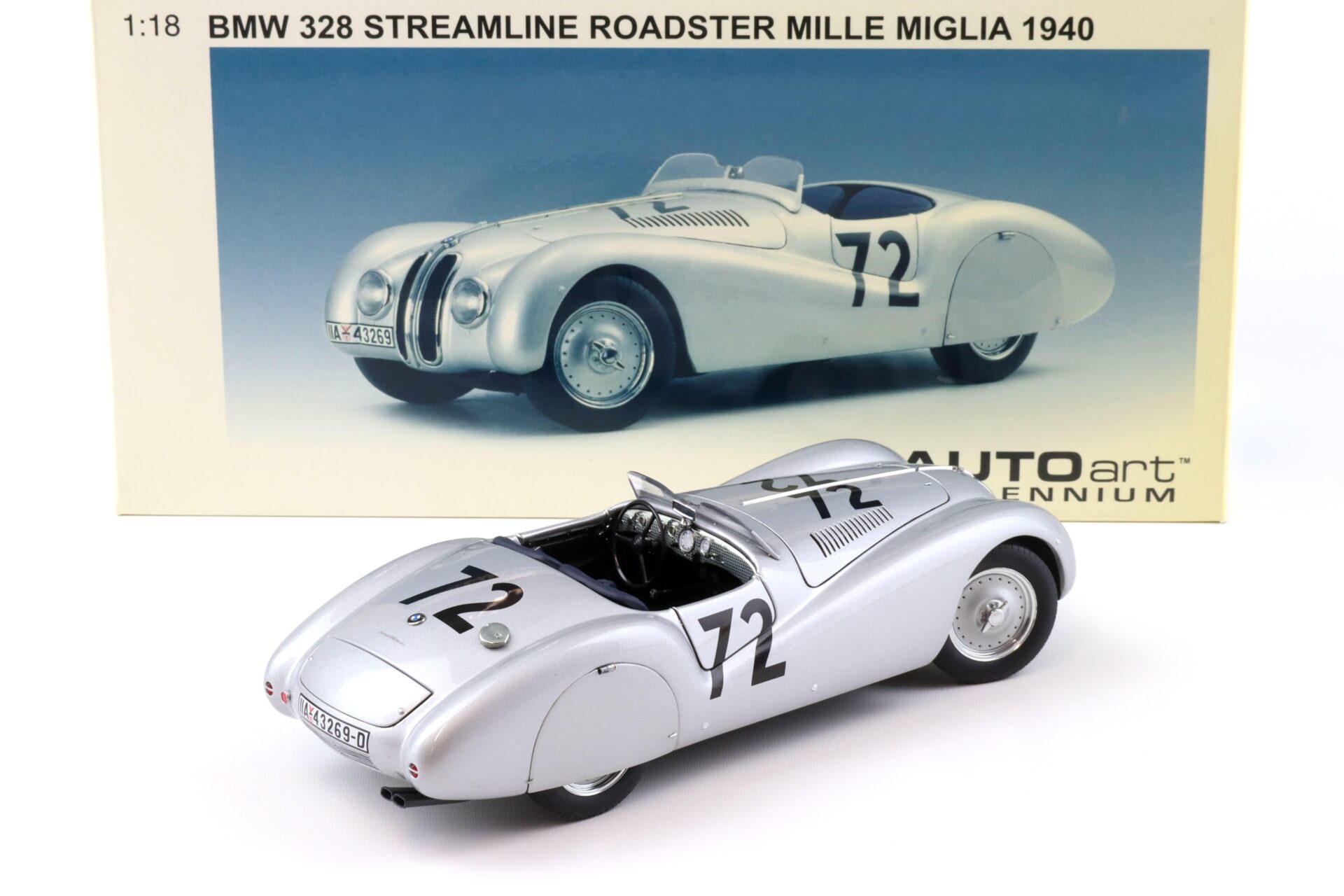 1:18 AUTOart BMW 328 Streamline Roadster #72 Mille Miglia 1940 silver 84045