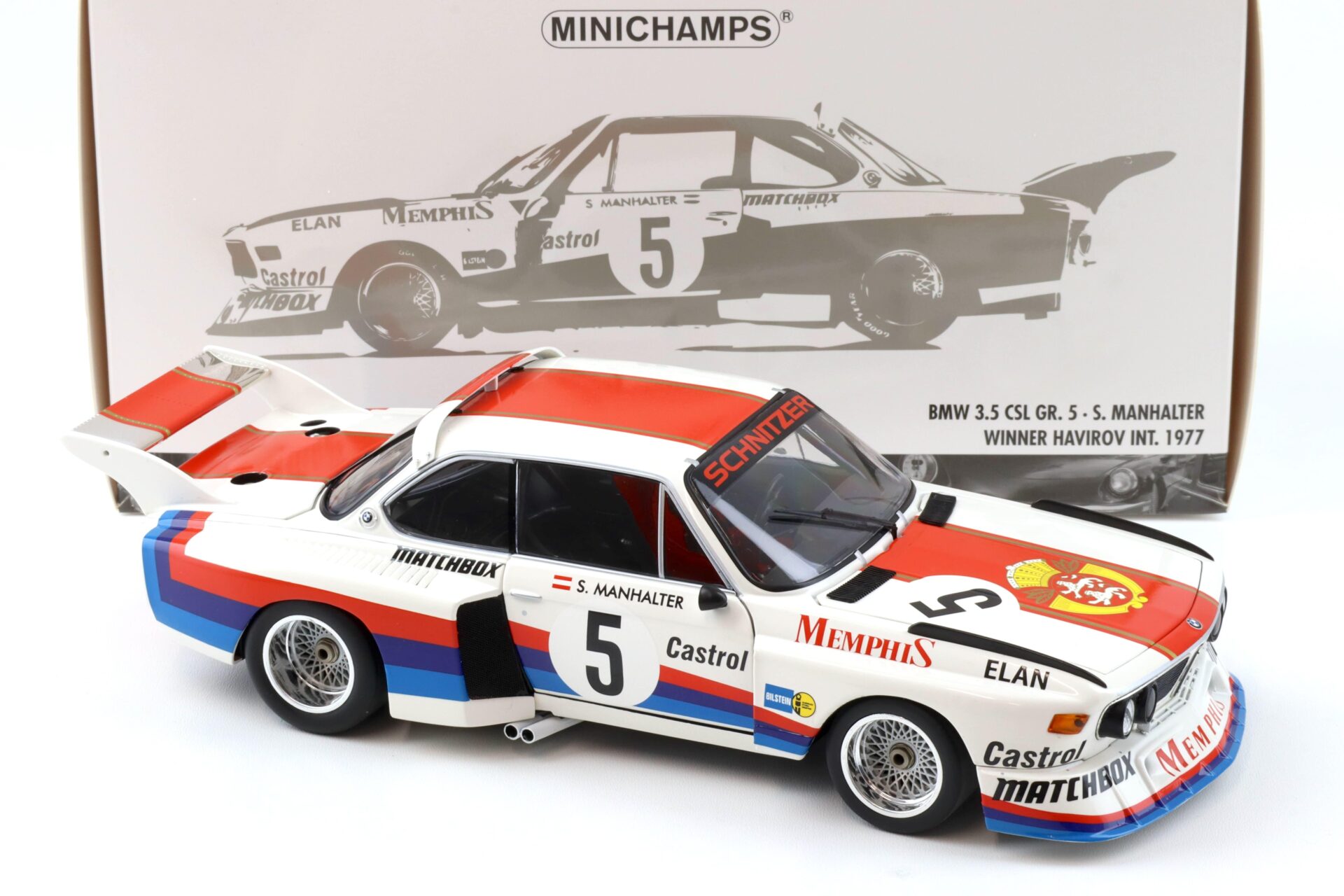 1:18 Minichamps BMW 3.5 CSL Gr.5 S.Manhalter #5 Winner Havirov Inter. 1977