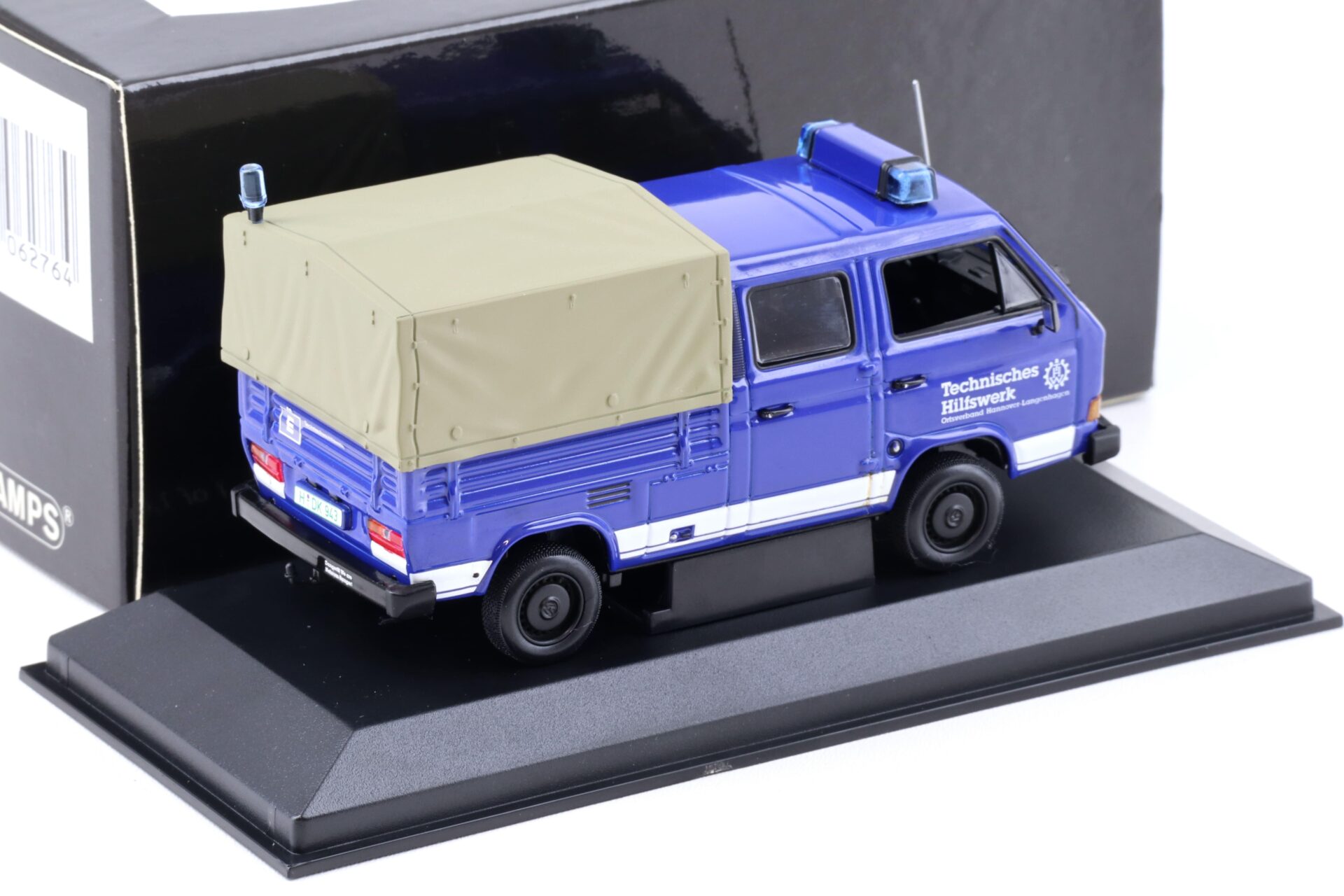 1:43 Minichamps VW T3 Doka Pritschenwagen THW Hannover blue