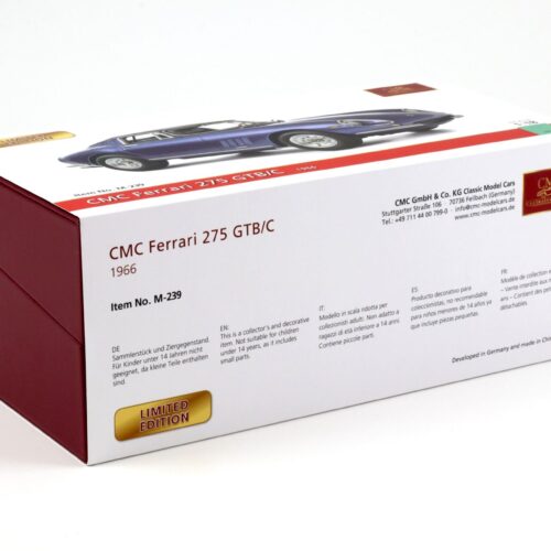 1:18 CMC Ferrari 275 GTB/C Coupe 1966 California blue M-239 - Limited 1000 pcs.
