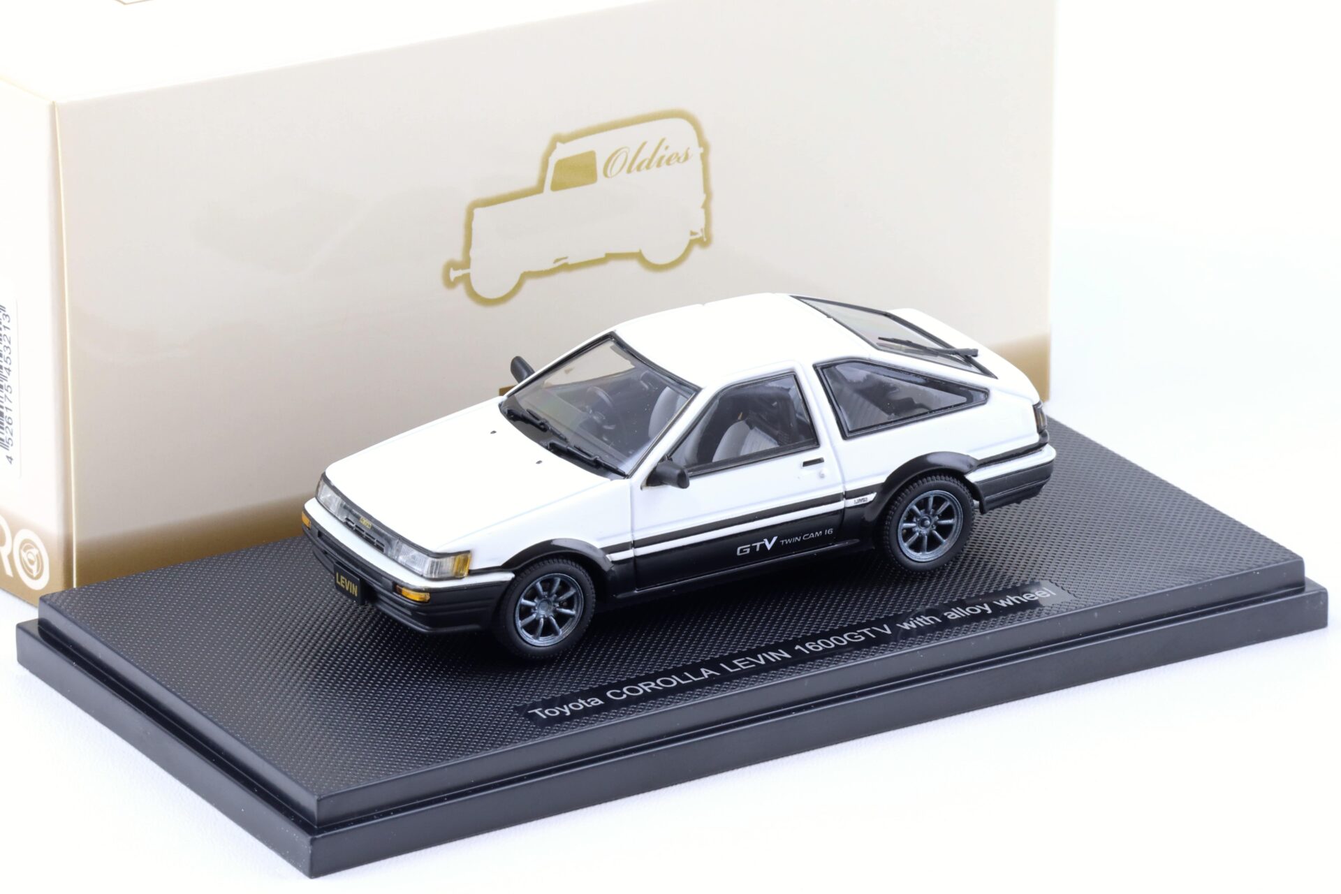 ID 93560 orig.jpg 1:43 Ebbro Toyota Corolla Levin 1600 GTV with alloy wheel white/ black