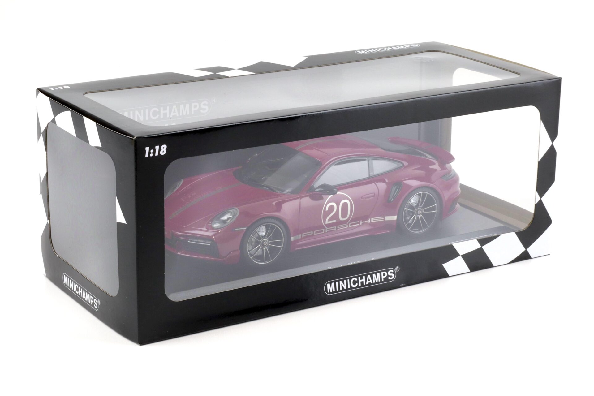 1:18 Minichamps Porsche 911 (992) Turbo S Coupe Sport Design 2021 Ruby red
