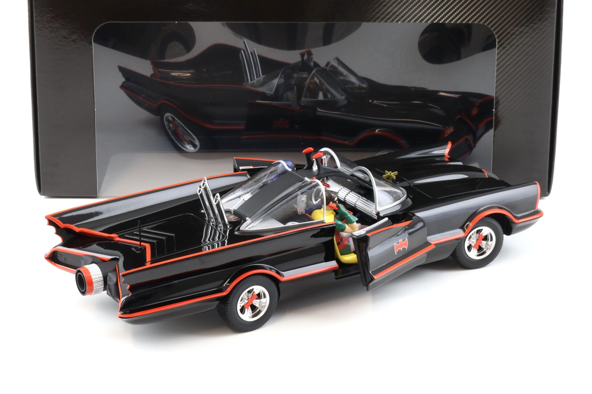 1:18 Hot Wheels BATMAN Classic TV Series Batmobile with Batman + Robin black