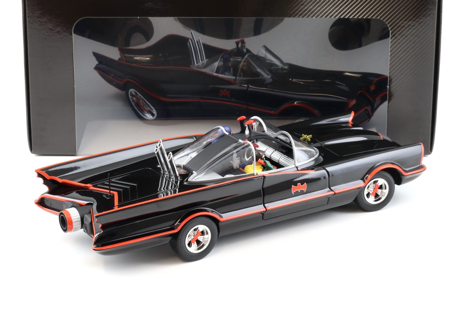 1:18 Hot Wheels BATMAN Classic TV Series Batmobile with Batman + Robin black