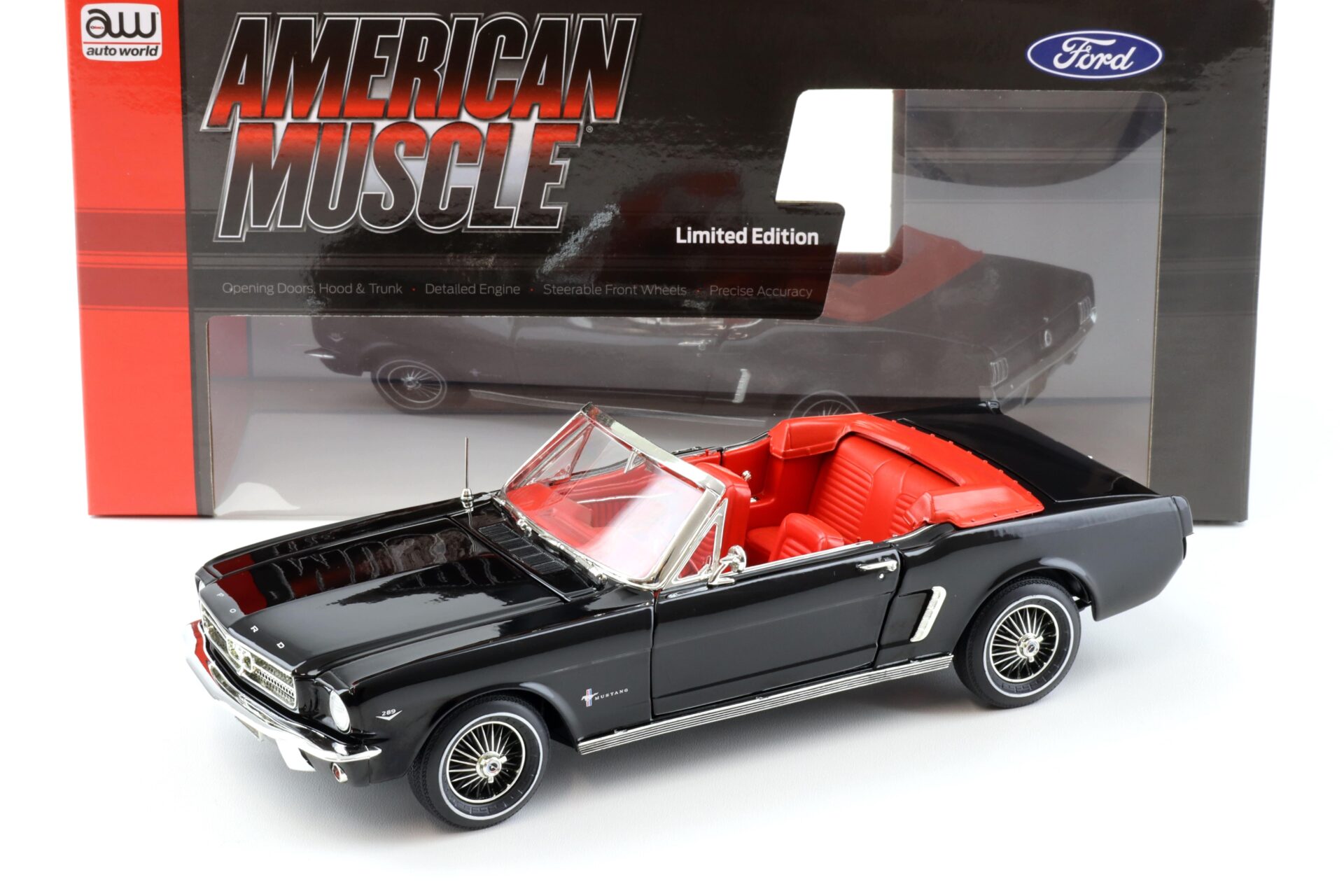 1:18 Auto World 1964 1/2 Ford Mustang Convertible black/ red interior