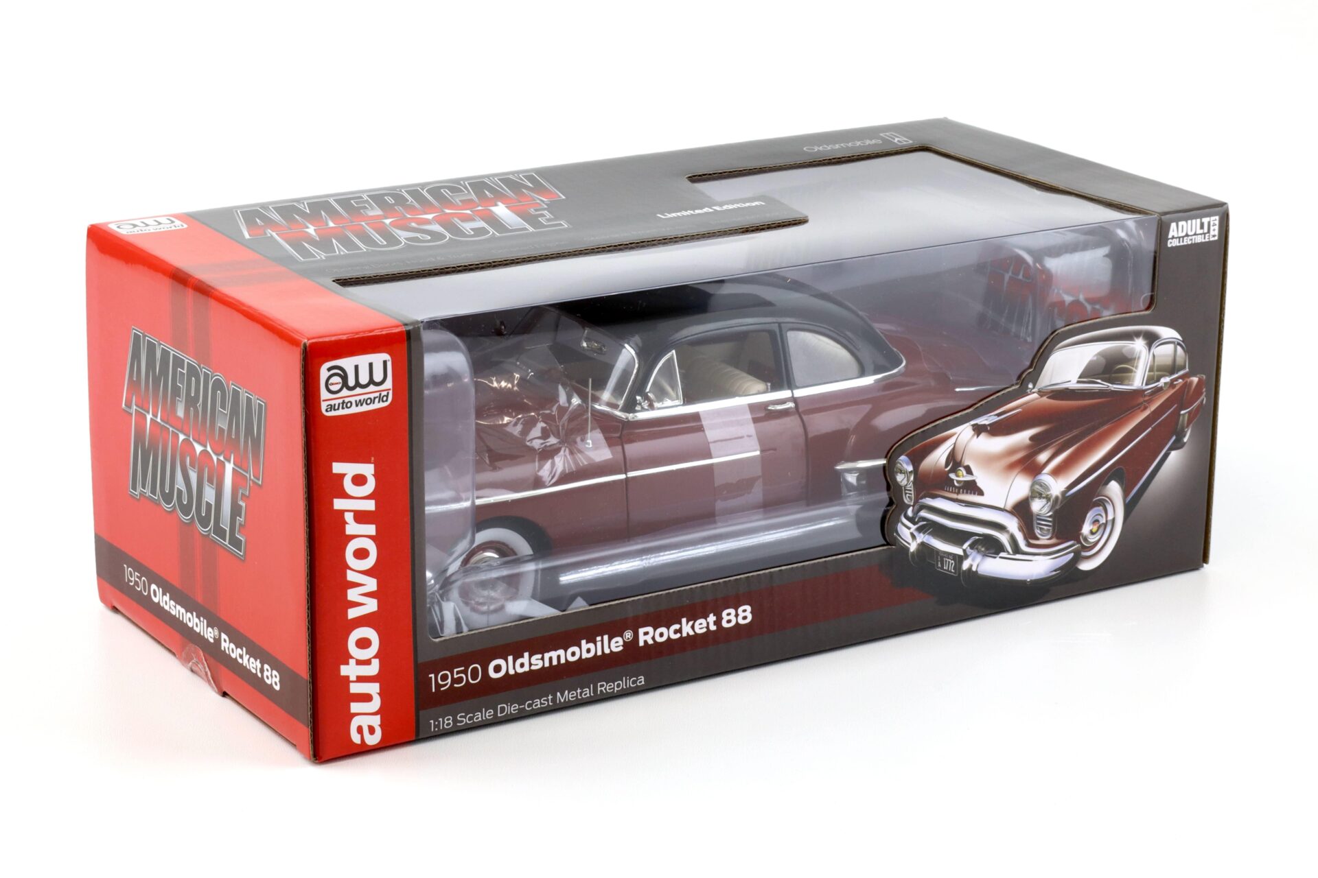 1:18 Auto World 1950 Oldsmobile Rocket 88 Holiday Coupe dark red/ black