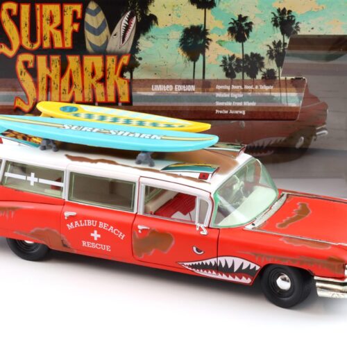 1:18 Auto World 1959 Cadillac Eldorado Ambulance SURF SHARK rusty red