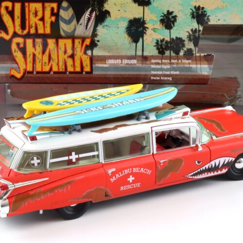 1:18 Auto World 1959 Cadillac Eldorado Ambulance SURF SHARK rusty red