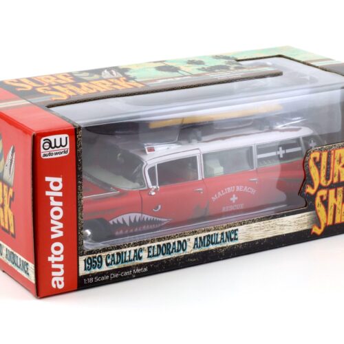 1:18 Auto World 1959 Cadillac Eldorado Ambulance SURF SHARK rusty red