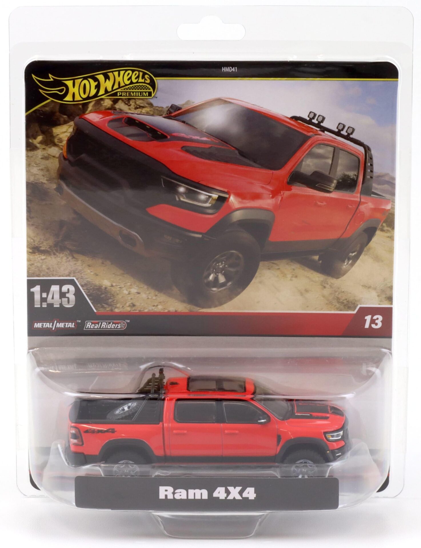 1:43 Hot Wheels Premium 2024 Real Riders Dodge Ram 4x4 Pickup red/ black