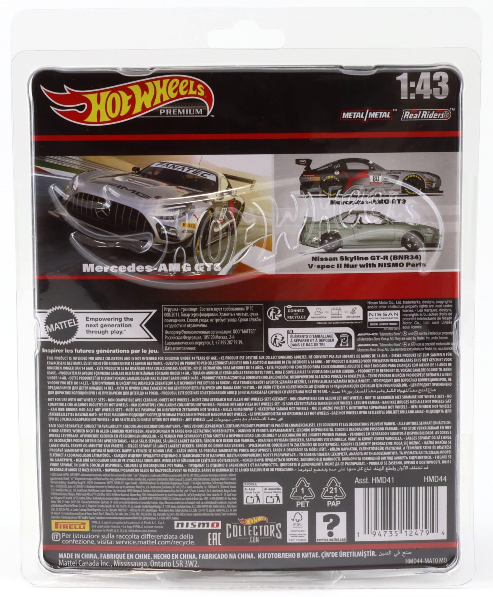 1:43 Hot Wheels Premium 2024 Real Riders HMD44 Mercedes AMG GT3 #88 black/silver