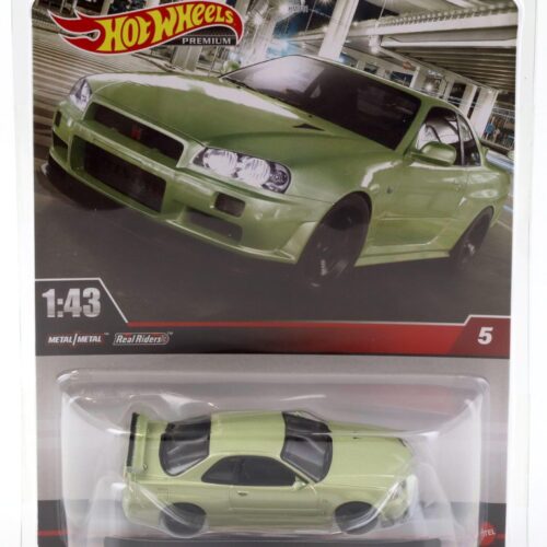 1:43 Hot Wheels Premium 2024 Real Riders HMD47 Nissan Skyline GT-R R34 V-Spec Millenium Jade