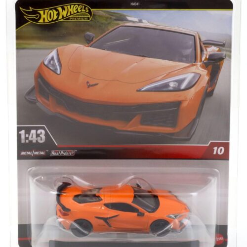 1:43 Hot Wheels Premium 2024 Real Riders 2023 Chevrolet C8 Corvette Z06 orange