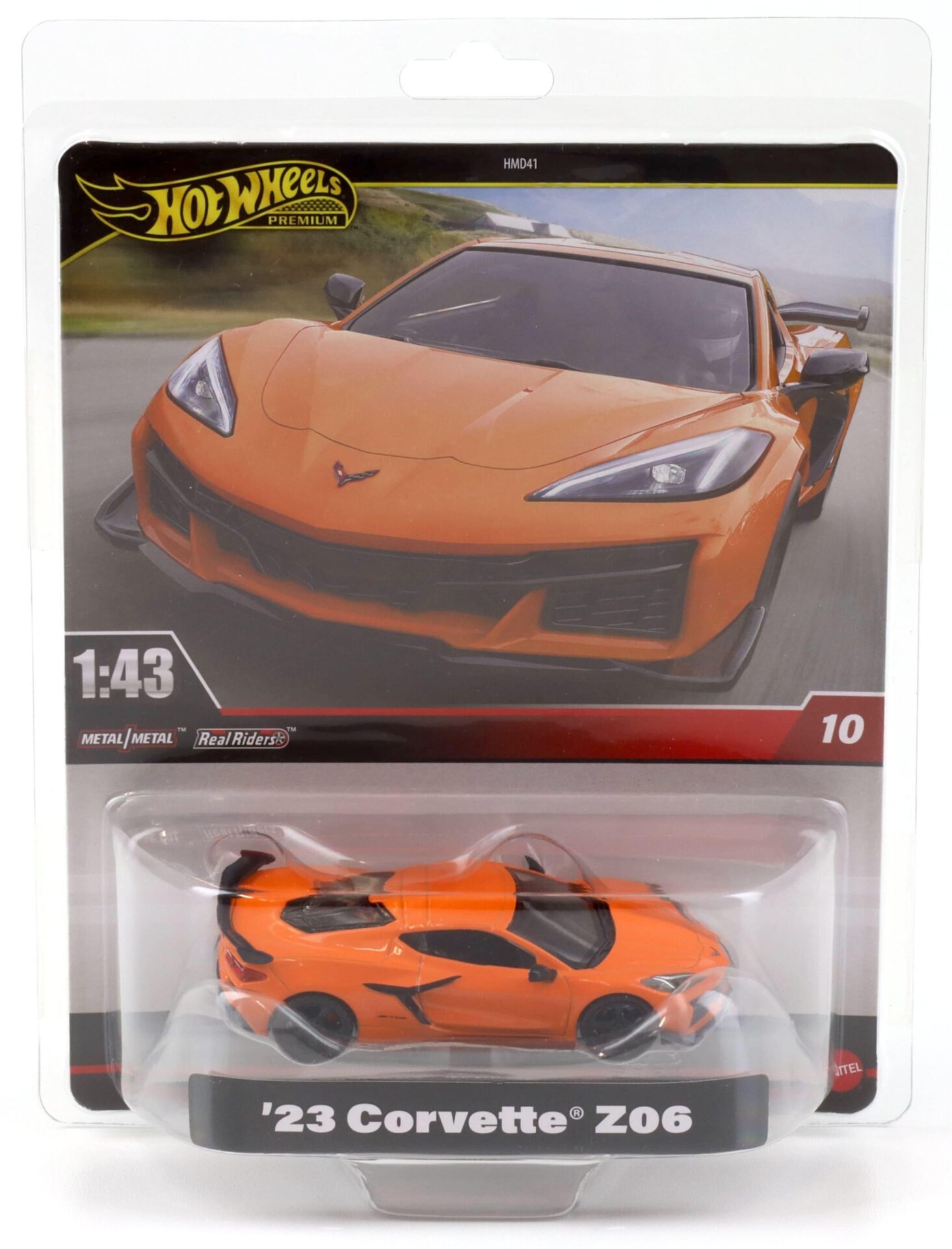1:43 Hot Wheels Premium 2024 Real Riders 2023 Chevrolet C8 Corvette Z06 orange