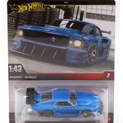 1:43 Hot Wheels Premium 2024 Real Riders 1969 Modified Ford Mustang blue