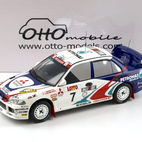 1:18 OTTO mobile OT475 Mitsubishi Lancer EVO III Rally Australia Makinen #7 white
