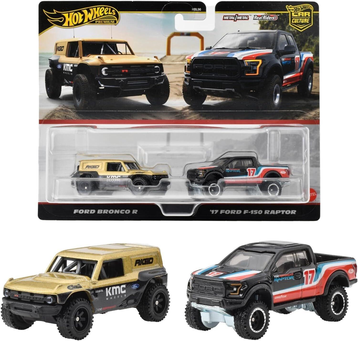 1:64 Hot Wheels 2025 Premium 2-Pack Ford Bronco R + Ford F-150 Raptor 979M