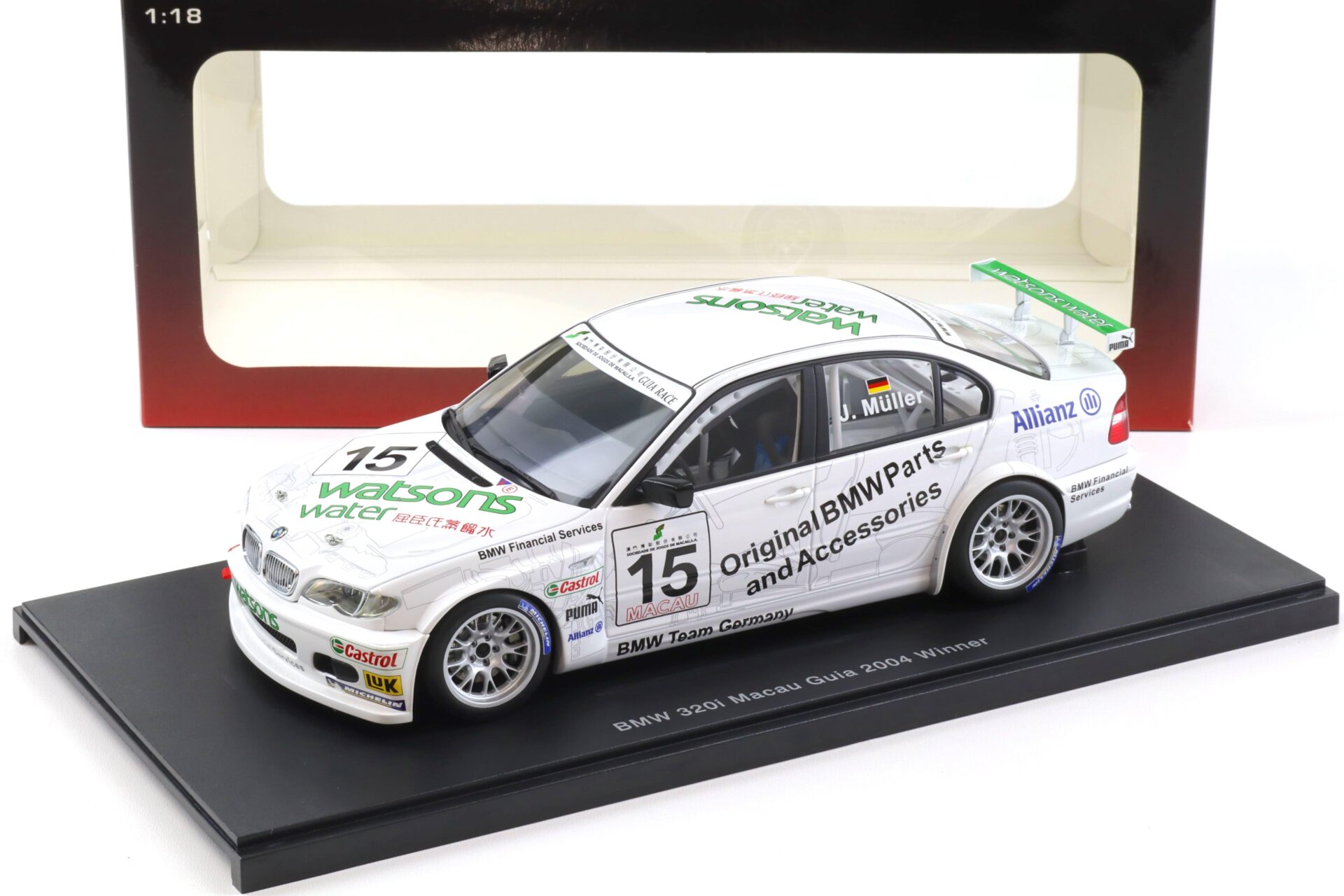 ID 96369 orig.jpg 1:18 AUTOart BMW 320i (E46) Macau Guia Race 2004 Winner #15 J.Müller 80449