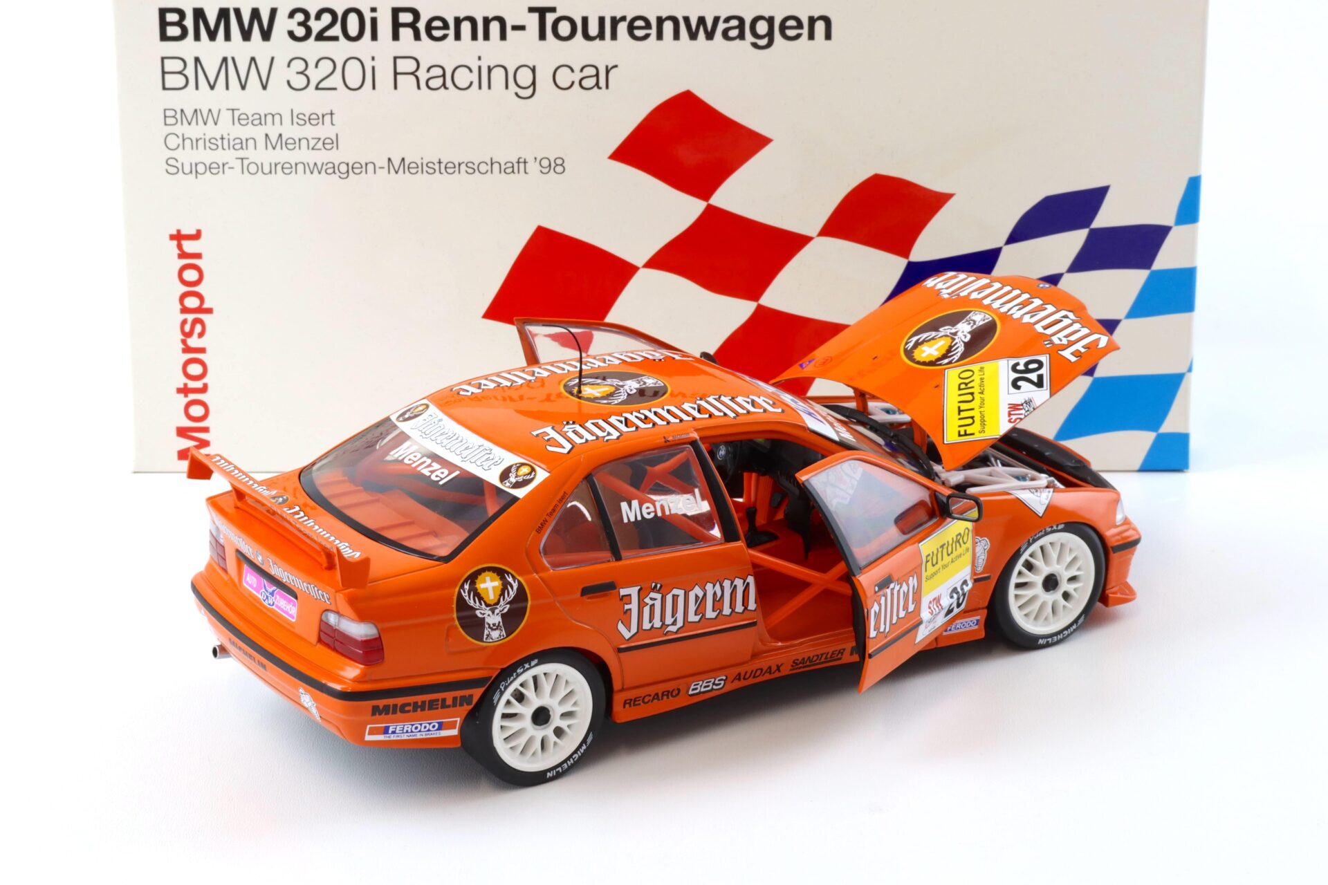 1:18 UT Models BMW 320i E36 STW 1998 Jägermeister Menzel #26 DEALER VERSION