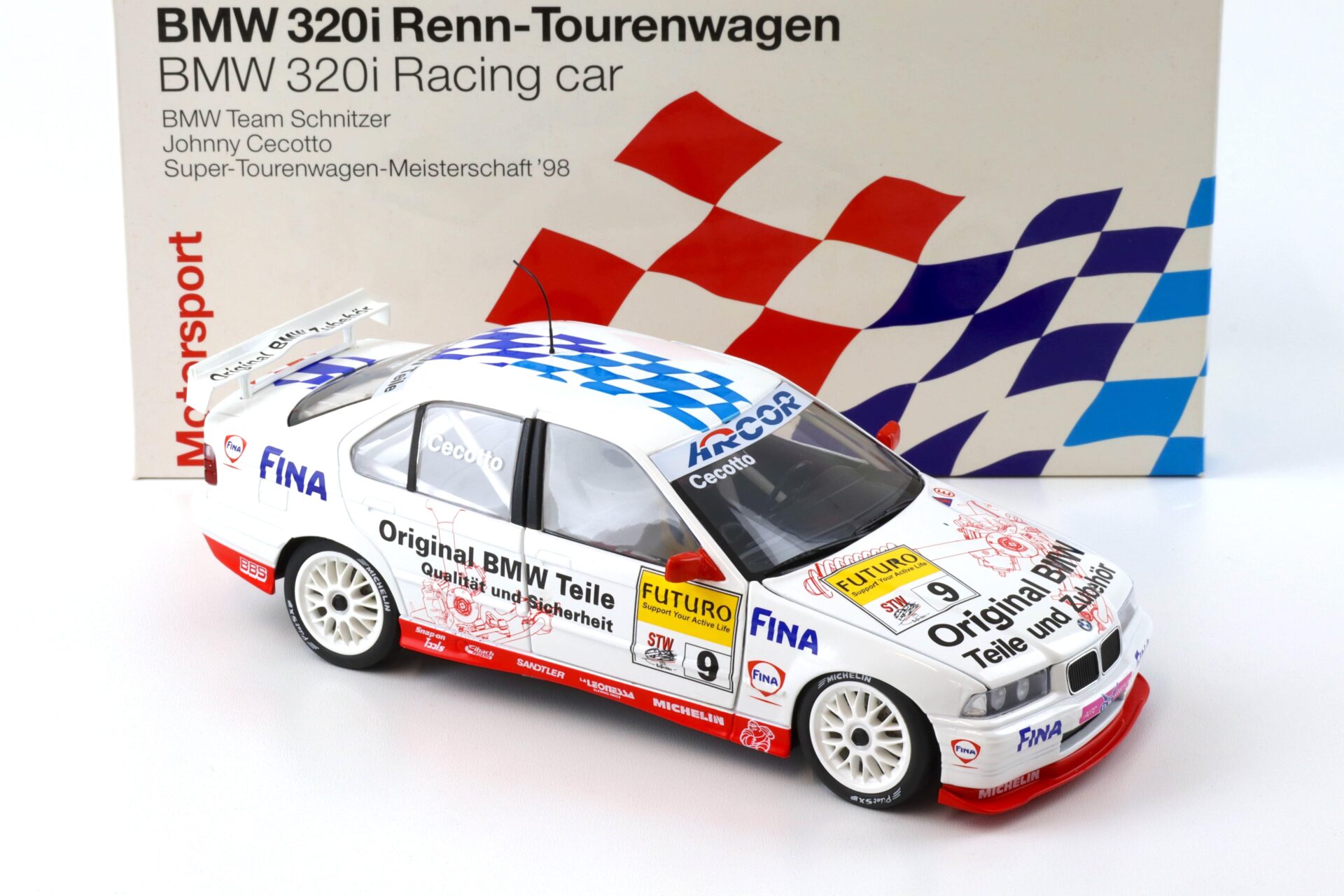 1:18 UT Models BMW 320i E36 STW 1998 Team Schnitzer #9 Cecotto DEALER VERSION