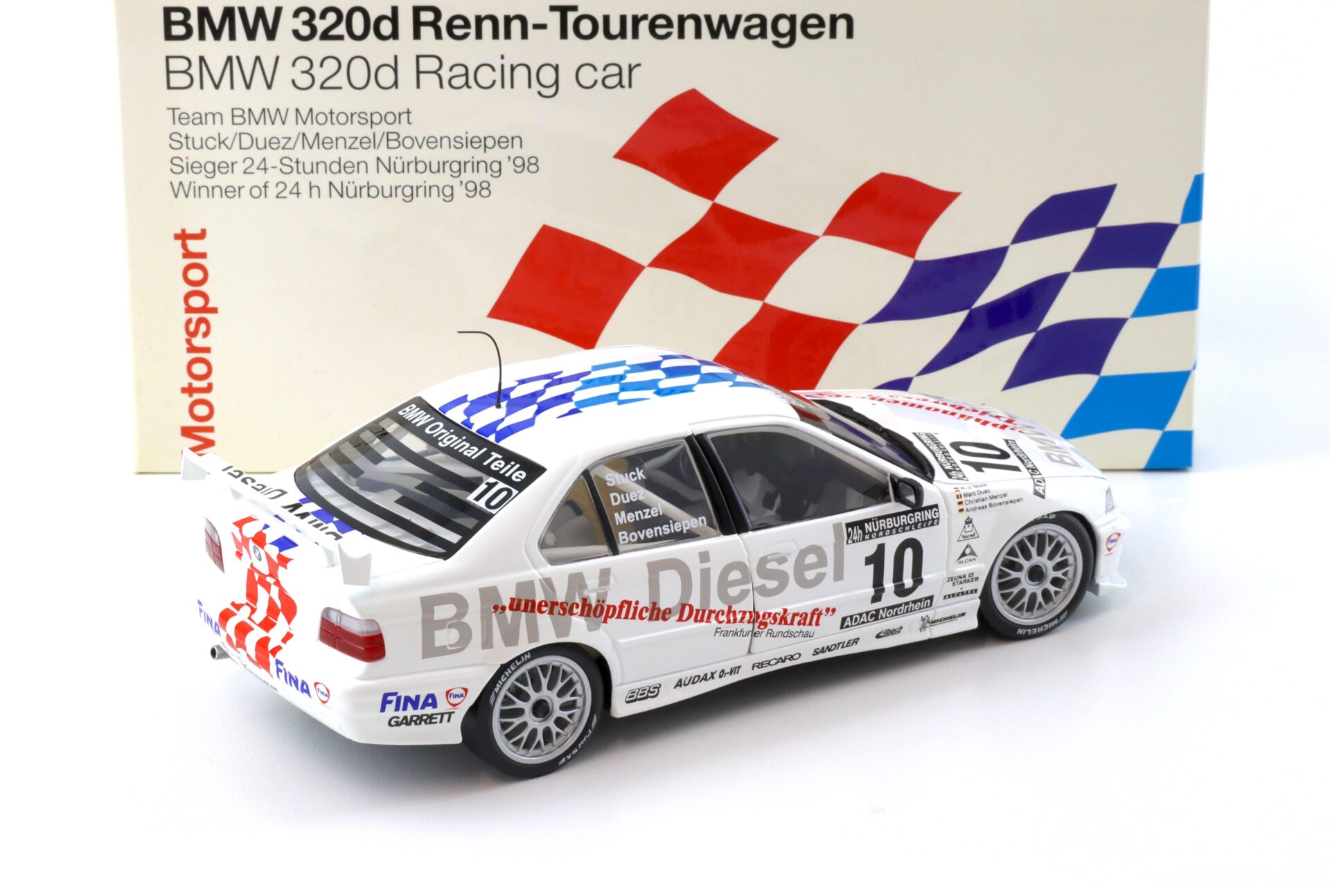 1:18 UT Models BMW 320d E36 Stuck/Duez 24h Nürburgring #10 DEALER VERSION